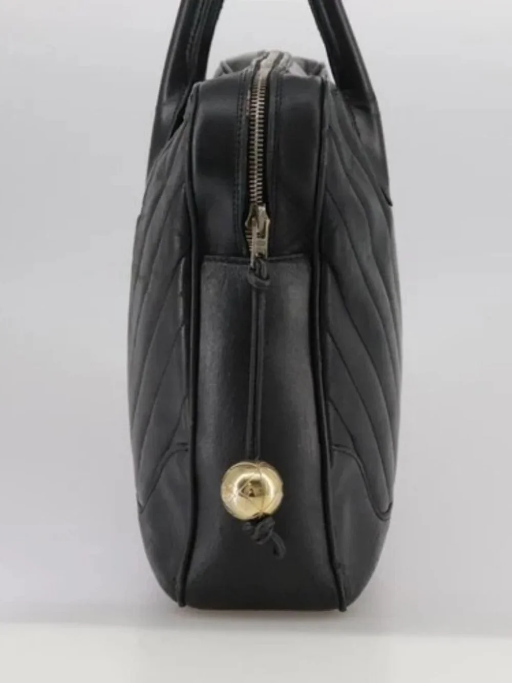CHANEL V Stitch Hand Bag Leather Black CC Auth bs21163